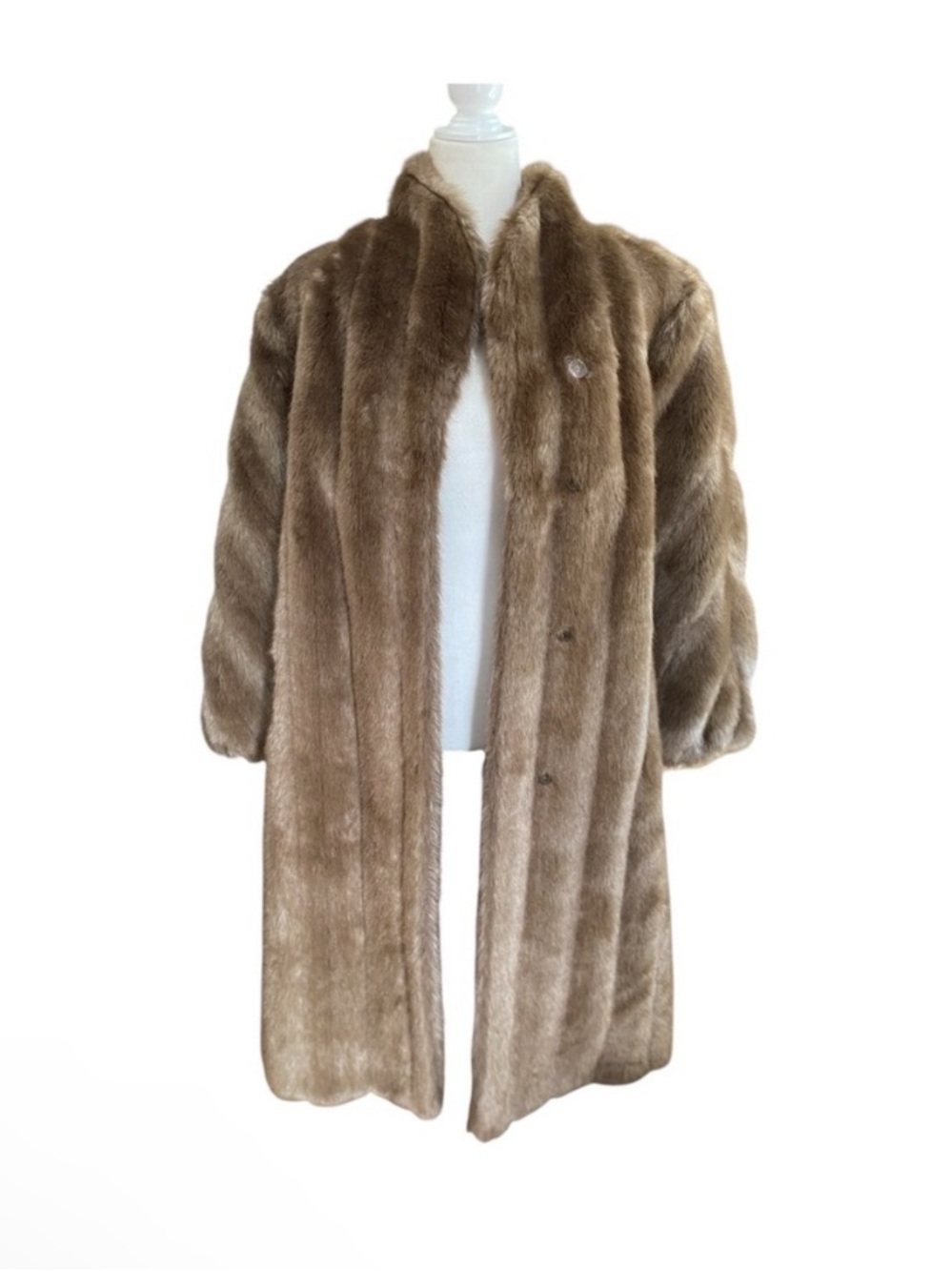 Vintage Womens Faux Fur Ankle Length Coat  80s/90s Brown Eveningwear